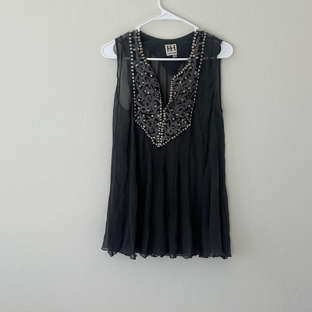 Beaded Embellished Black Sleeveless Tunic